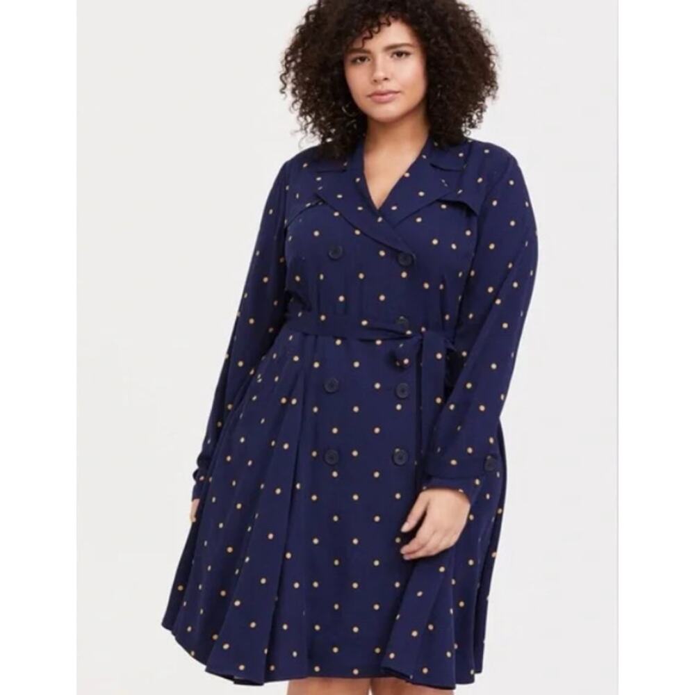 Plus Size Navy Polka Dot Trench Dress